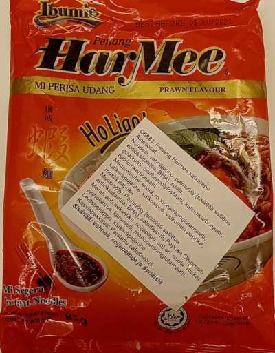 Penang HarMee Mi Perisa Udang - Prawn Flavour. Instant Noodles. Best Before 05 JUN 2021. 06883: Penang Harmee katkarapu.