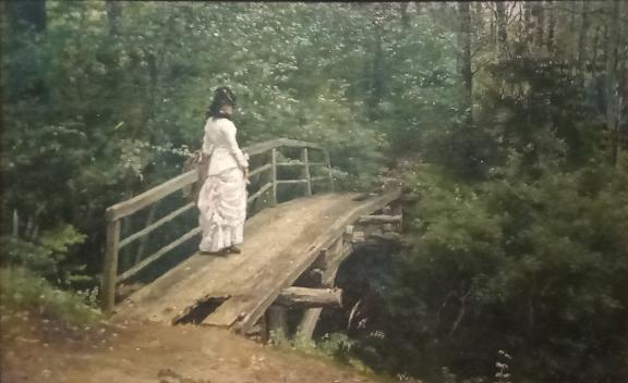 Ilja Repin, Puiston sillalla (Taiteilijan vaimo Vera Repina Abramtsevossa), 1879.