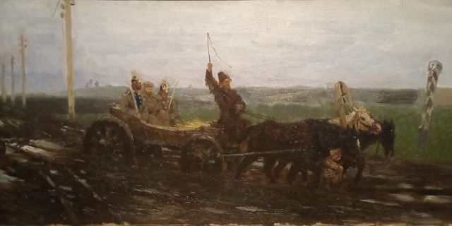 Ilja Repin, Saattovartiossa (kuraista tietä pitkin), 1876.